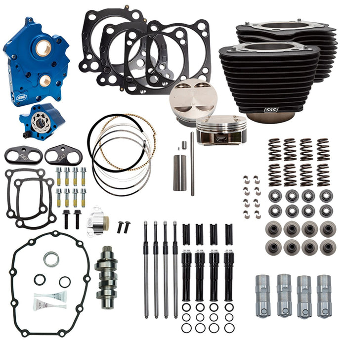 S&S CYCLE Power Package - 124" CI Oil Cooled, Chain Drive with Non-Highlighted Fins and Black Pushrod tubes for 107" M8 310-1057B