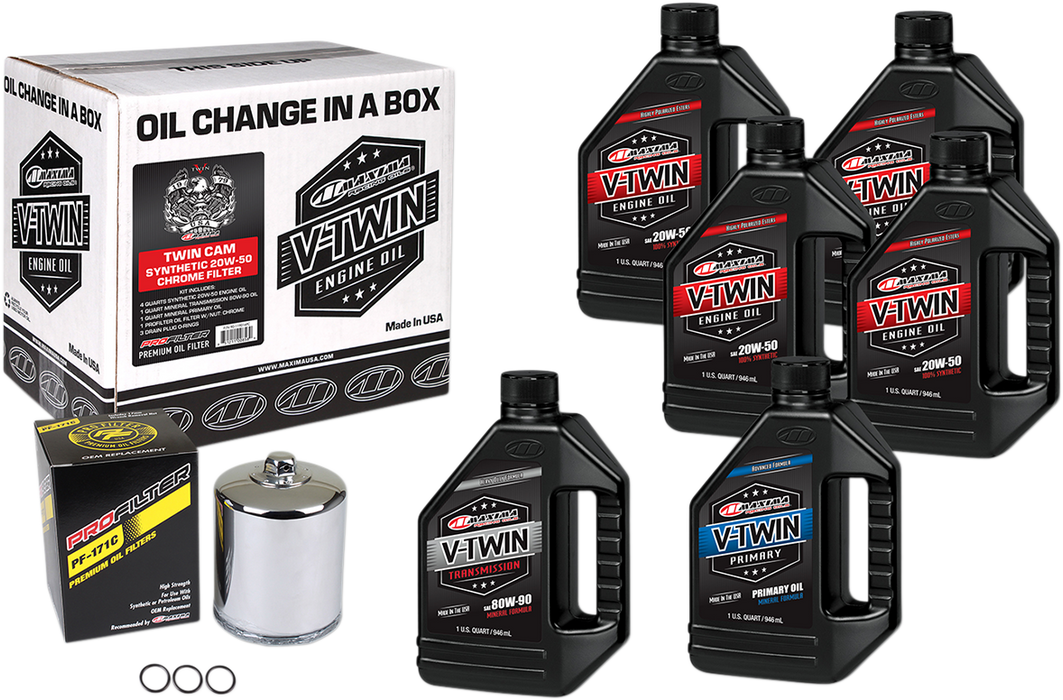 MAXIMA RACING OIL '99-'17 Twin Cam Synthetic 20W-50 Oil Change Kit - Chrome Filter 90-119016PC - PartsOutlet.com.au