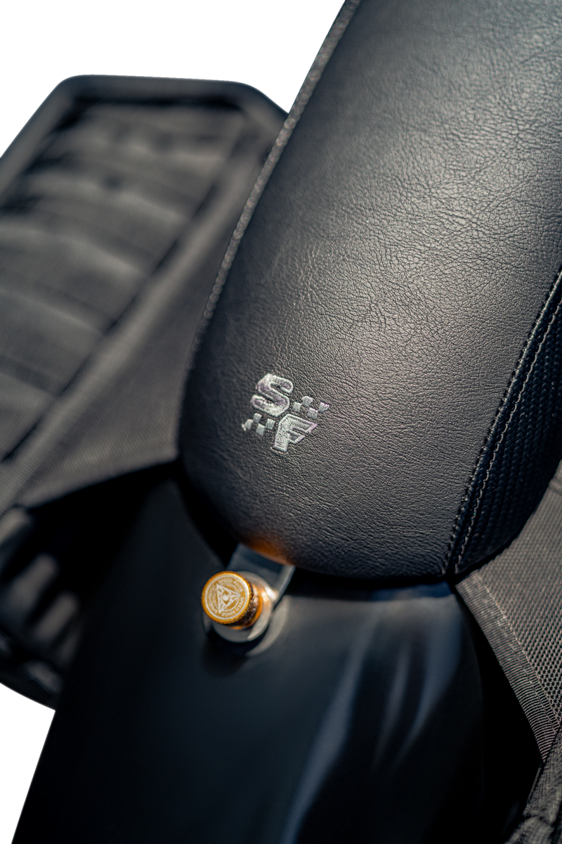 SLYFOX Drifter Seat - Gray Logo - Black Vinyl w/ Slipstop - Carbon Fiber - XL '04-'22 4684B-slyfox