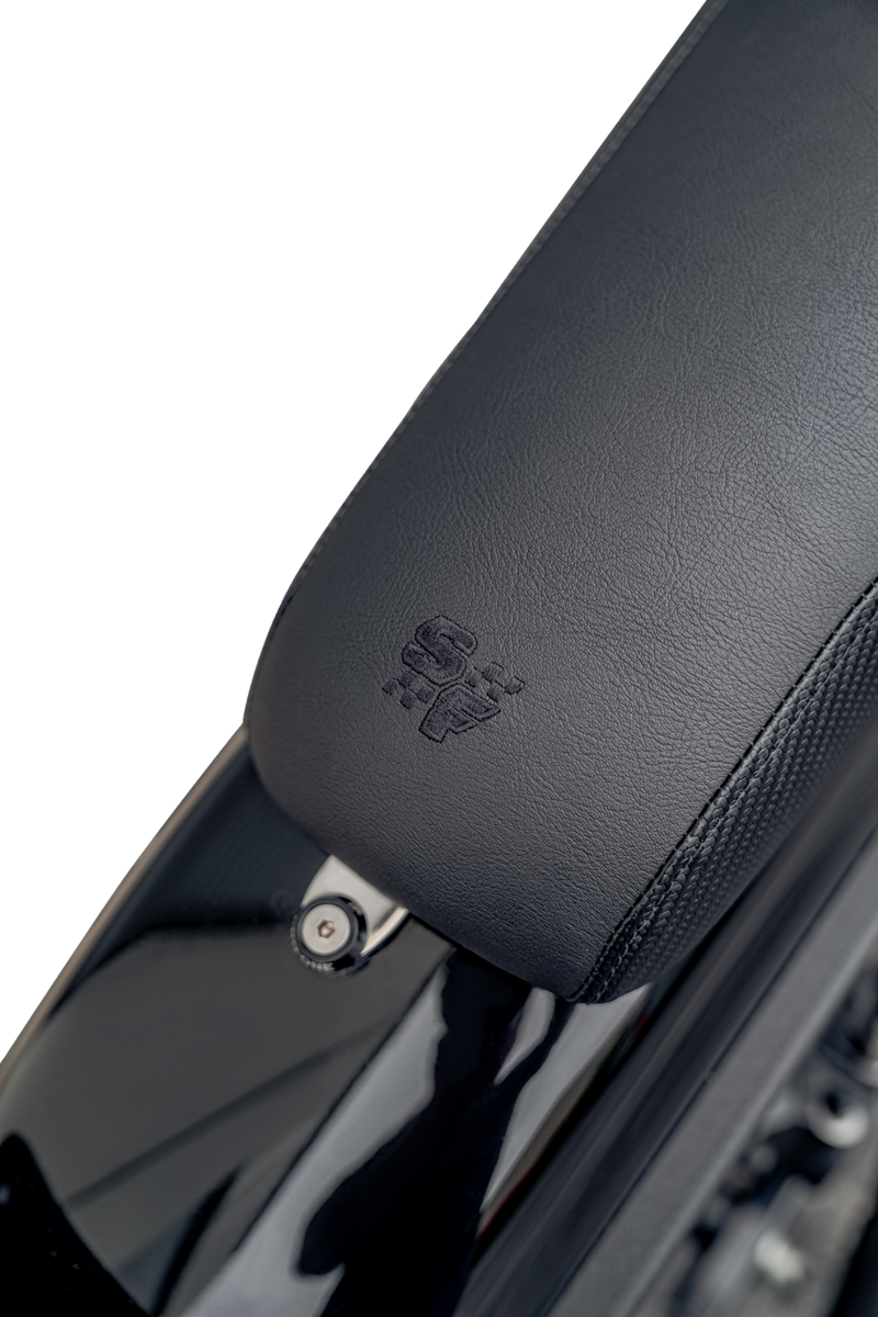 SLYFOX Drifter Seat - Black Logo - Black Vinyl w/ Slipstop - Carbon Fiber - Dyna '96-'03 4683A-slyfox