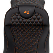 SADDLEMEN RoadSofa Seat - Honeycomb - Orange Stitch - without Backrest - FLH/FLT '08-'23 A808-07B-189ORA - PartsOutlet.com.au