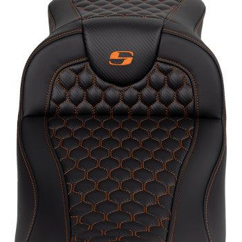 SADDLEMEN RoadSofa Seat - Honeycomb - Orange Stitch - without Backrest - FLH/FLT '08-'23 A808-07B-189ORA - PartsOutlet.com.au