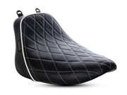 LE PERA Bare Bones Solo Seat With White Diamond Stitch & Piping. Fits Softail Deluxe & Heritage Softail Classic 2018up - LYX-007DMWTP - PartsOutlet.com.au