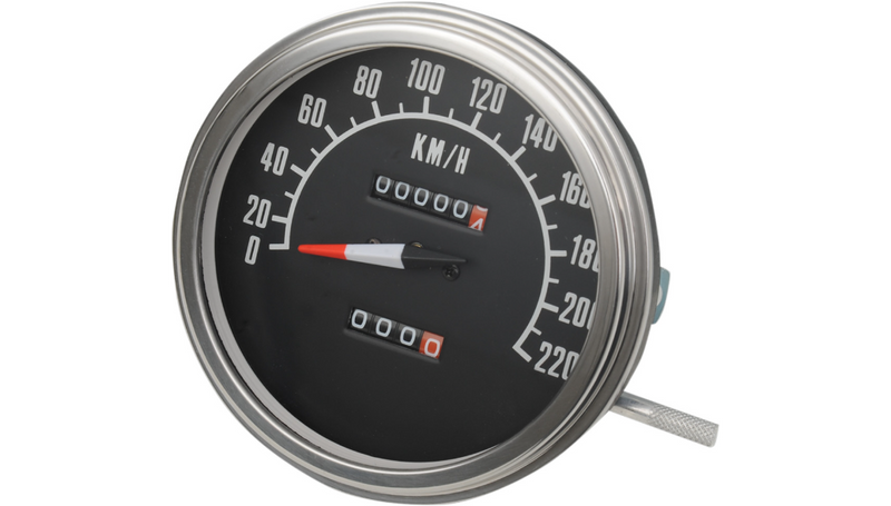 DRAG SPECIALTIES 5" KM/H FL-Style 1:1 Speedometer - Black Face - Harley-Davidson '62-'83 - 2210-0347