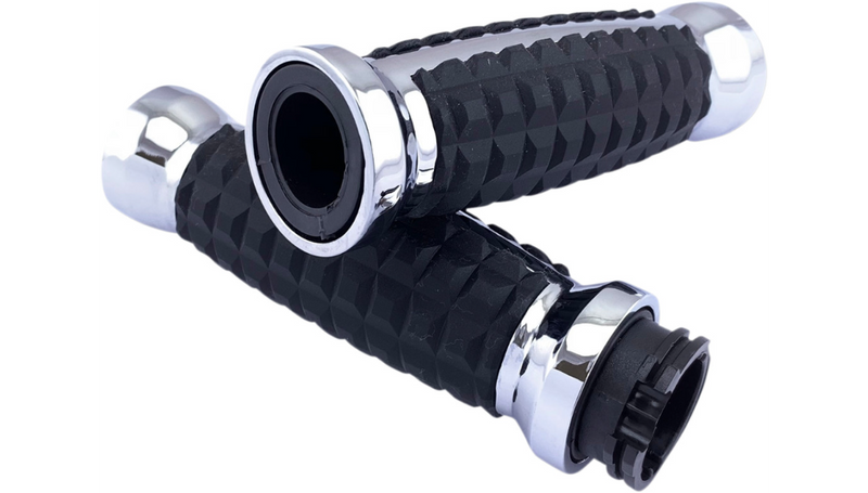 DRAG SPECIALTIES Grips - Grenade - Harley-Davidson 1982-2022 - Chrome H17-05C6CD - PartsOutlet.com.au