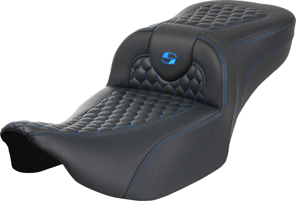 SADDLEMEN Roadsofa Extended Reach Seat - without Backrest - Honeycomb - Blue Stitch - FLTR/FLHX '23-'24 823-07-19001 - PartsOutlet.com.au