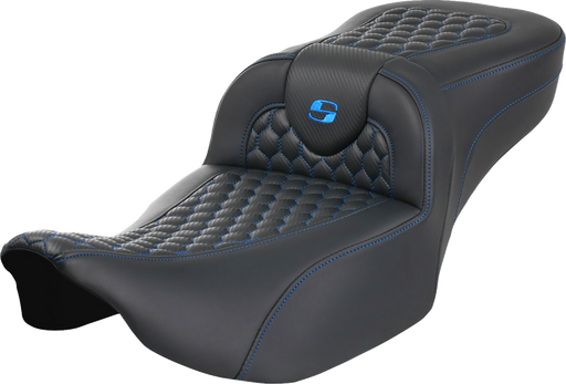 SADDLEMEN Roadsofa Extended Reach Seat - without Backrest - Honeycomb - Blue Stitch - FLTR/FLHX '23-'24 823-07-19001 - PartsOutlet.com.au