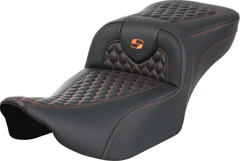 SADDLEMEN Roadsofa Extended Reach Seat - without Backrest - Honeycomb - Orange Stitch - FLTR/FLHX '23-'24 823-07-19003 - PartsOutlet.com.au