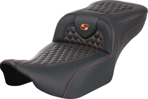 SADDLEMEN Roadsofa Extended Reach Seat - without Backrest - Honeycomb - Orange Stitch - FLTR/FLHX '23-'24 823-07-19003 - PartsOutlet.com.au