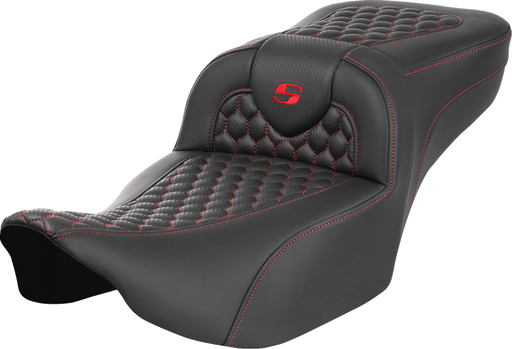 SADDLEMEN Roadsofa Extended Reach Seat - without Backrest - Honeycomb - Red Stitch - FLTR/FLHX '23-'24 823-07-19004 - PartsOutlet.com.au