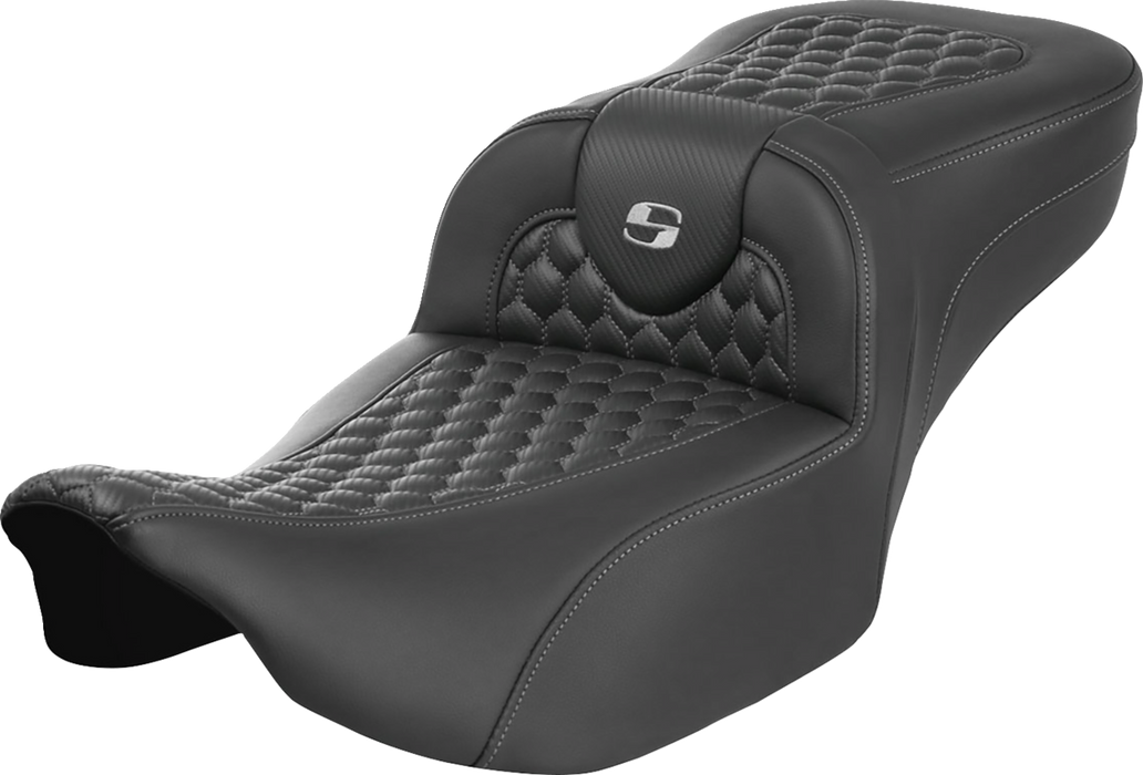 SADDLEMEN Roadsofa Extended Reach Seat - without Backrest - Honeycomb - Silver Stitch - FLTR/FLHX '23-'24 823-07-19005 - PartsOutlet.com.au