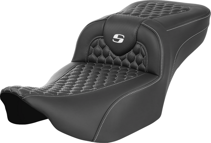 SADDLEMEN Roadsofa Extended Reach Seat - without Backrest - Honeycomb - White Stitch - FLTR/FLHX '23-'24 823-07-19006 - PartsOutlet.com.au