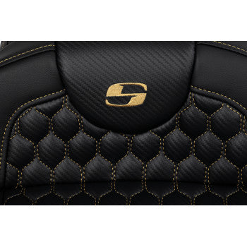 SADDLEMEN RoadSofa Seat - Honeycomb - Gold Stitch - without Backrest - FLH/FLT '08-'23 A808-07B-189GOL - PartsOutlet.com.au