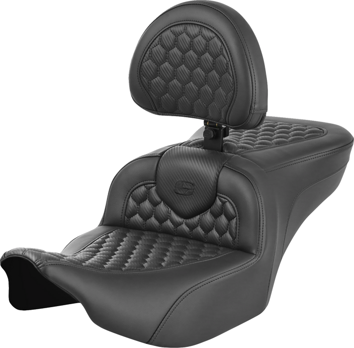 SADDLEMEN Roadsofa Seat - with Backrest - Honeycomb - FLTR/FLHX '23-'24 823-07-189B0 - PartsOutlet.com.au