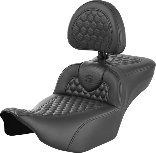 SADDLEMEN Roadsofa Extended Reach Seat - with Backrest - Honeycomb - FLTR/FLHX '23-'24 823-07-190B0 - PartsOutlet.com.au