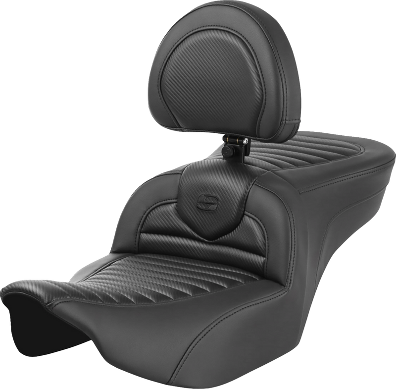 SADDLEMEN Roadsofa Seat - with Backrest - Tuck-n-Roll - Carbon Fiber - FLTR/FLHX '23-'24 823-07-204B0 - PartsOutlet.com.au
