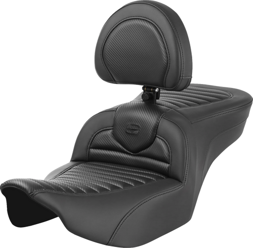 SADDLEMEN Roadsofa Seat - with Backrest - Tuck-n-Roll - Carbon Fiber - FLTR/FLHX '23-'24 823-07-204B0 - PartsOutlet.com.au