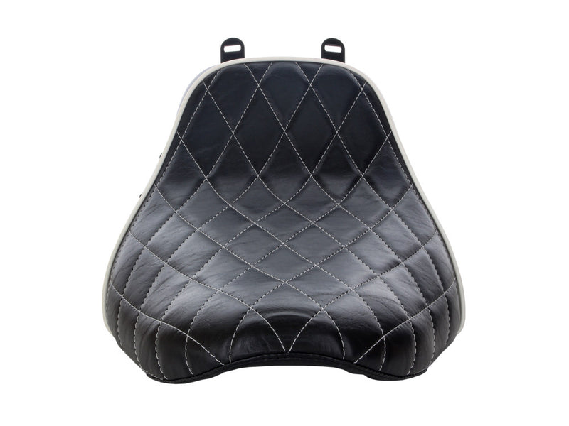 LE PERA Bare Bones Solo Seat With White Diamond Stitch & Piping. Fits Softail Deluxe & Heritage Softail Classic 2018up - LYX-007DMWTP - PartsOutlet.com.au