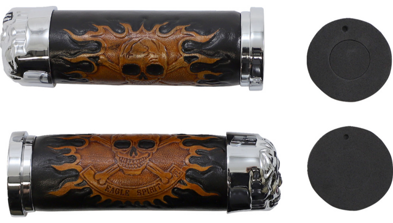 DRAG SPECIALTIES Grips - Skull Grips - Red Eyes - Harley-Davidson 1980-2022 - Chrome 17-0505CDTS - PartsOutlet.com.au