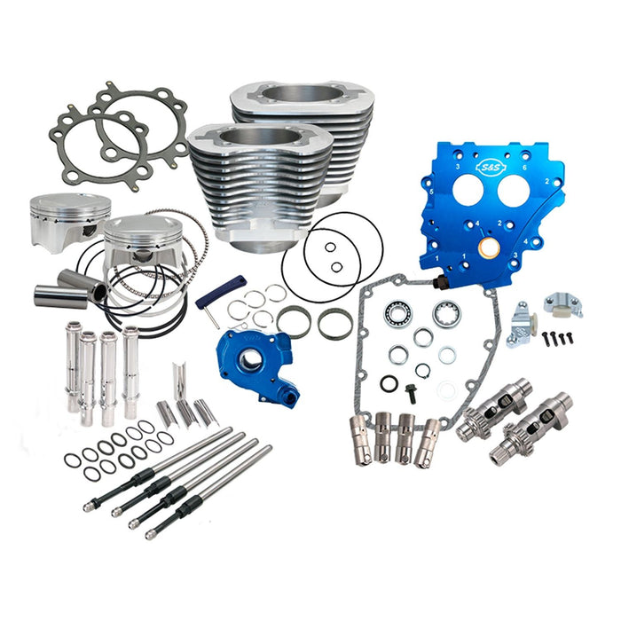 S&S CYCLE 100" Power Package for HD® Twin Cam 88® Models with 585 Easy Start® Chain Drive Cams - Silver 330-0662