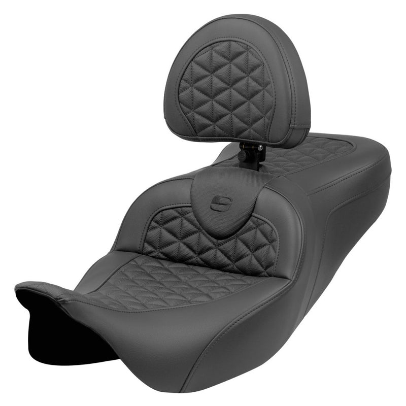 SADDLEMEN RoadSofa Tri Gripper Seat - Standard Reach - w/ Backrest - FLH/FLT '08-'25 - 808-07B-210B0