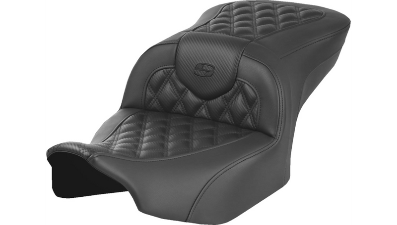 SADDLEMEN Heated Roadsofa Seat - Carbon Fiber - Lattice Stitch - w/o Backrest - FLT/FLH '23-'25 - 823-07-206A0