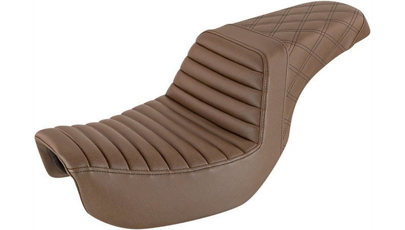 SADDLEMEN Step Up Seat - Tuck and Roll/Lattice Stitched - Brown - 18+ Street Bob - 818-30-176BR