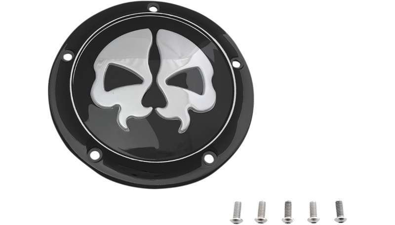 DRAG SPECIALTIES Split Skull Derby Cover - Harley-Davidson 1999-2018 - Black - 5-Hole 78043B - PartsOutlet.com.au