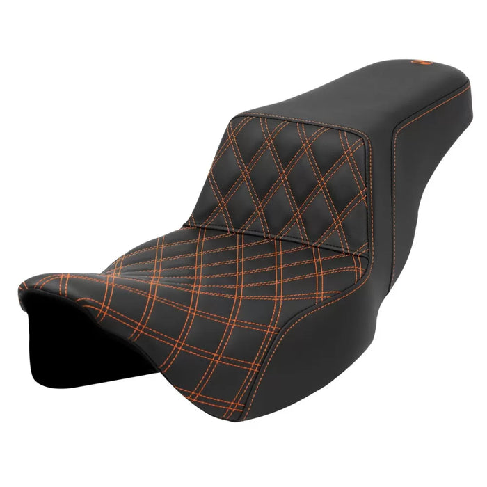 SADDLEMEN Step-Up Seat - Front Lattice Stitch - Orange Stitch - FLH/FLT '08-'23 A808-07B-172ORA - PartsOutlet.com.au