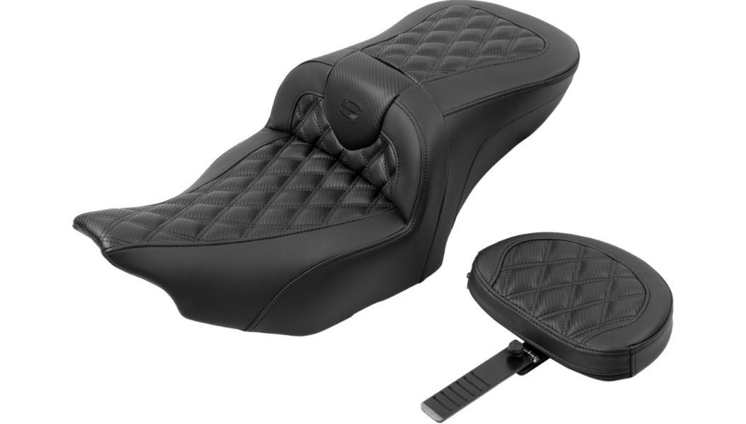 SADDLEMEN RoadSofa Seat - with Backrest - Carbon Fiber - Lattice Stitch - FLTR/FLHX '23-'24 - 823-07-206B0