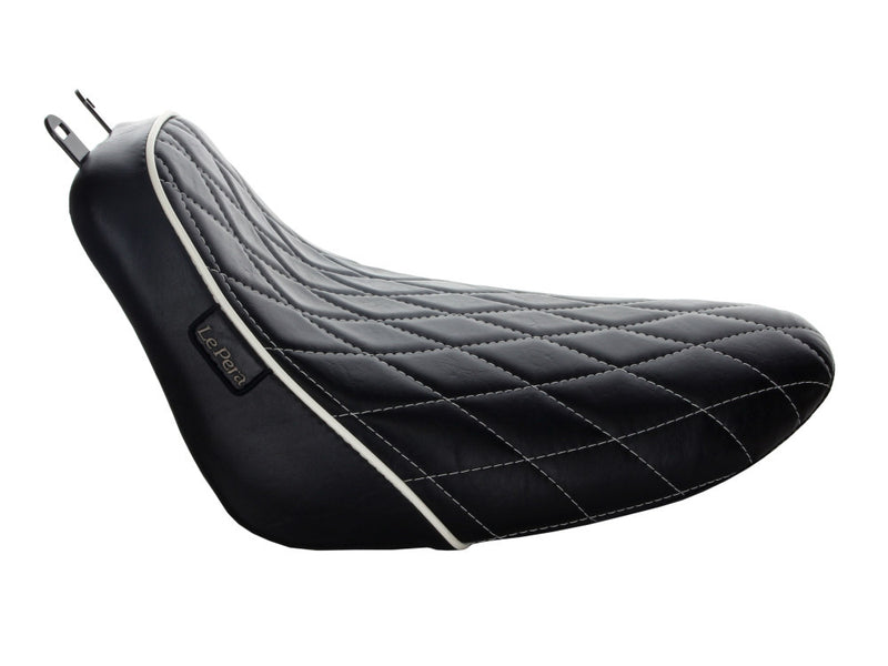 LE PERA Bare Bones Solo Seat With White Diamond Stitch & Piping. Fits Softail Deluxe & Heritage Softail Classic 2018up - LYX-007DMWTP - PartsOutlet.com.au