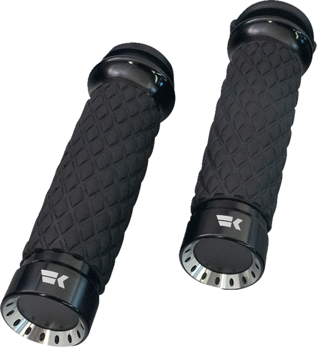 KHROME WERKS Grips - Turbine - Custom Contour - Diamond - Black - Harley-Davidson '08-'24 - 500330 - PartsOutlet.com.au