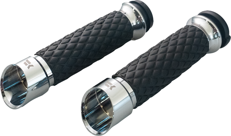 KHROME WERKS Grips - Edge - Custom Contour - Diamond - Chrome - Harley-Davidson '08-'24 - 500315 - PartsOutlet.com.au