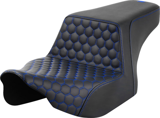 SADDLEMEN Step-Up Seat - Front Honeycomb - Blue Stitching - FL '23-'24 823-07-17701 - PartsOutlet.com.au