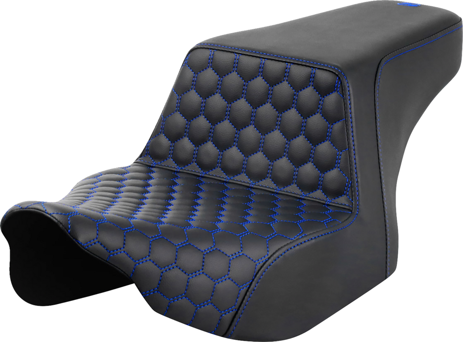 SADDLEMEN Step-Up Seat - Front Honeycomb - Blue Stitching - FL '23-'24 823-07-17701 - PartsOutlet.com.au