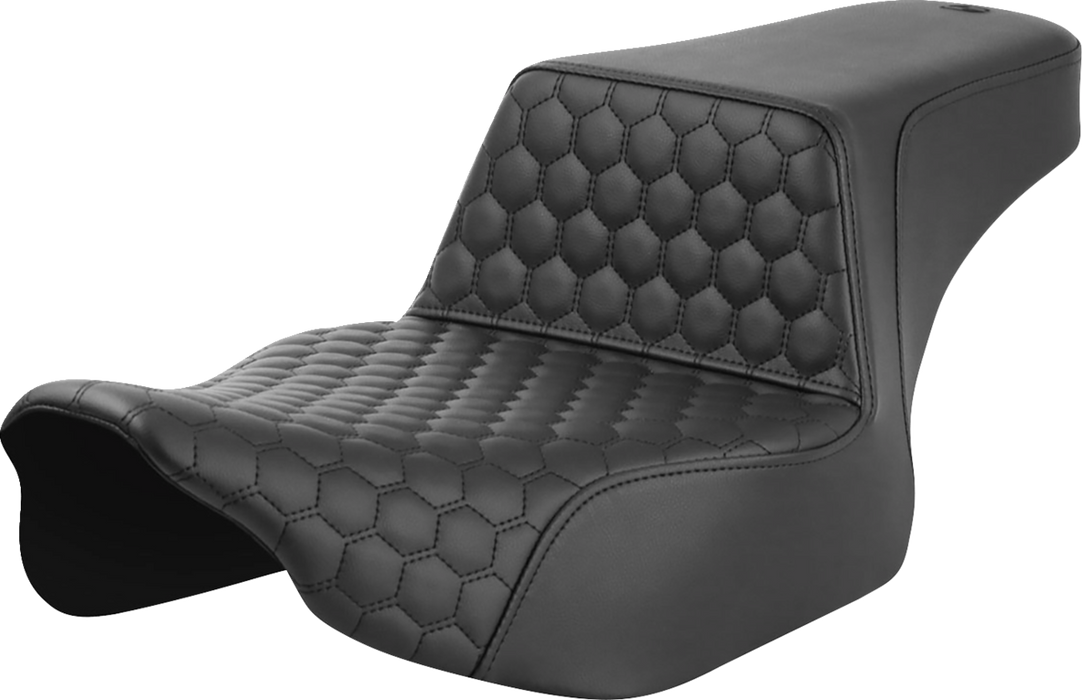 SADDLEMEN Step-Up Seat - Extended Reach - Front Honeycomb - Black Stitch - FL '23-'24 823-07-17800 - PartsOutlet.com.au