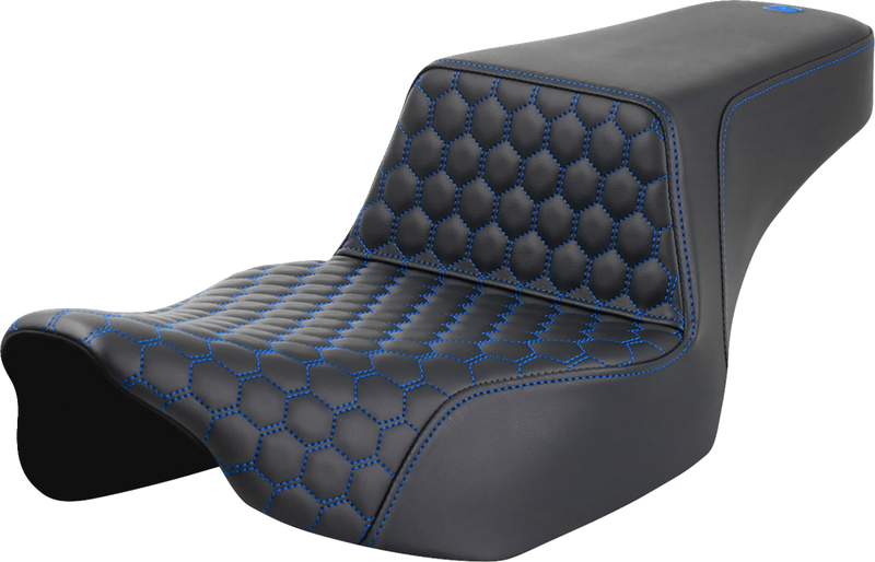 SADDLEMEN Step-Up Seat - Extended Reach - Front Honeycomb - Blue Stitch - FL '23-'24 823-07-17801 - PartsOutlet.com.au