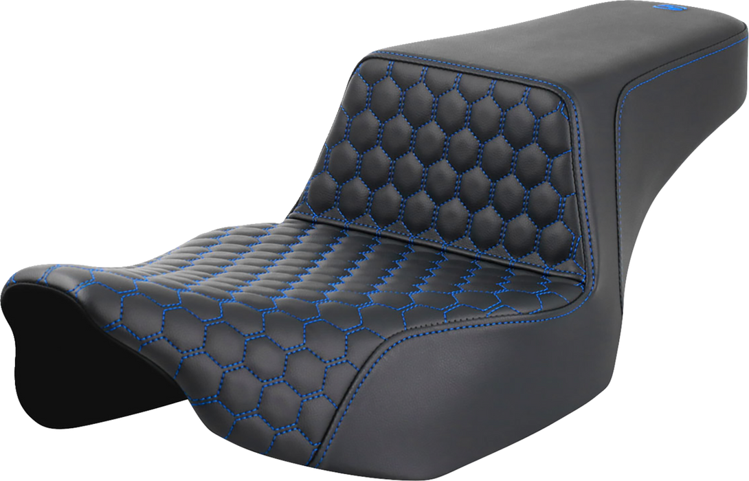 SADDLEMEN Step-Up Seat - Extended Reach - Front Honeycomb - Blue Stitch - FL '23-'24 823-07-17801 - PartsOutlet.com.au