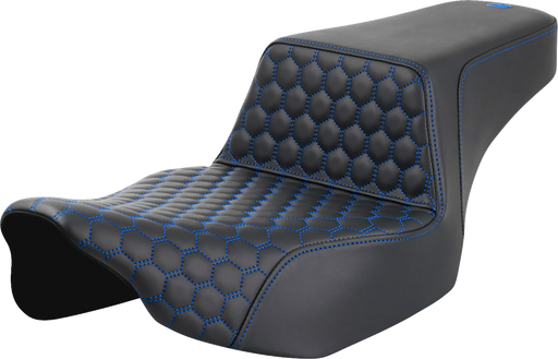 SADDLEMEN Step-Up Seat - Extended Reach - Front Honeycomb - Blue Stitch - FL '23-'24 823-07-17801 - PartsOutlet.com.au