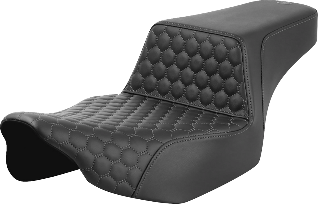 SADDLEMEN Step-Up Seat - Extended Reach - Front Honeycomb - Gray Stitch - FL '23-'24 823-07-17802 - PartsOutlet.com.au