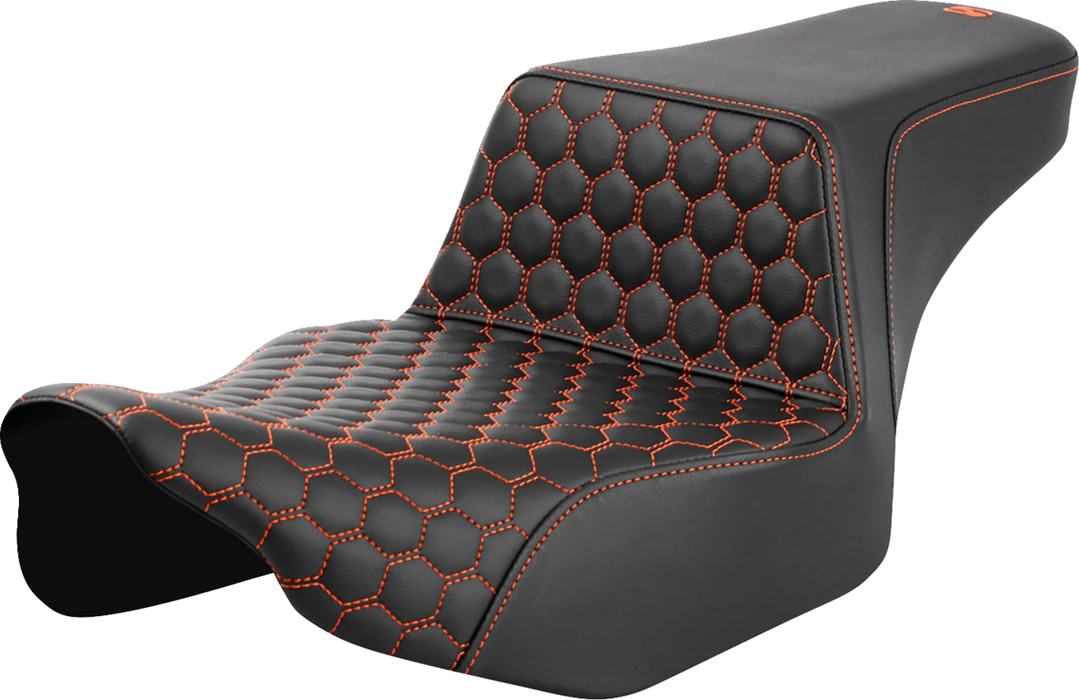 SADDLEMEN Step-Up Seat - Extended Reach - Front Honeycomb - Orange Stitch - FL '23-'24 823-07-17803 - PartsOutlet.com.au