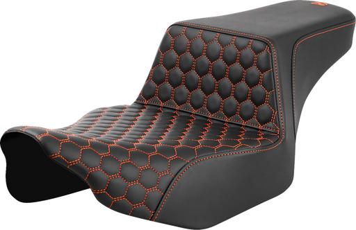 SADDLEMEN Step-Up Seat - Extended Reach - Front Honeycomb - Orange Stitch - FL '23-'24 823-07-17803 - PartsOutlet.com.au