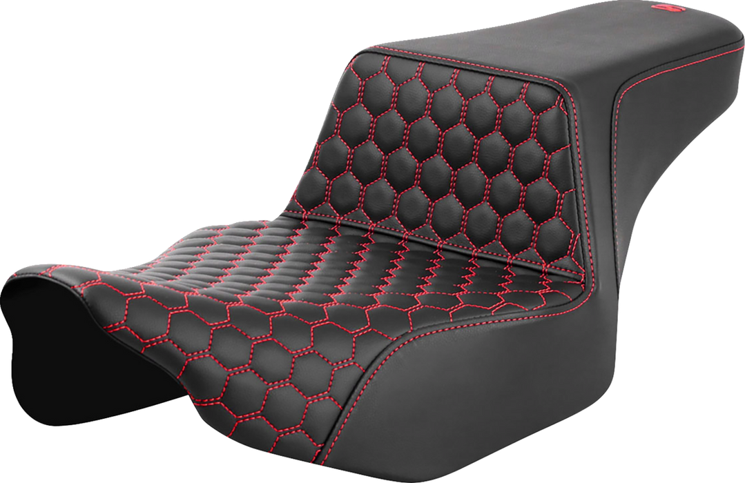 SADDLEMEN Step-Up Seat - Extended Reach - Front Honeycomb - Red Stitch - FL '23-'24 823-07-17804 - PartsOutlet.com.au