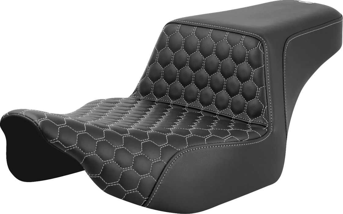 SADDLEMEN Step-Up Seat - Extended Reach - Front Honeycomb - Silver Stitch - FL '23-'24 823-07-17805 - PartsOutlet.com.au