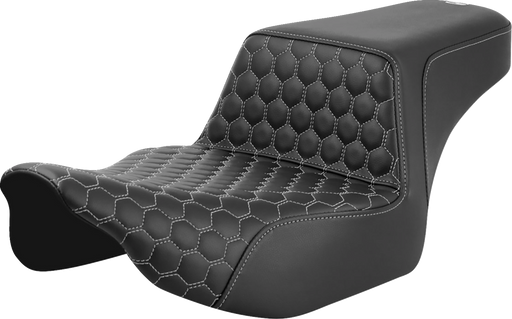 SADDLEMEN Step-Up Seat - Extended Reach - Front Honeycomb - Silver Stitch - FL '23-'24 823-07-17805 - PartsOutlet.com.au