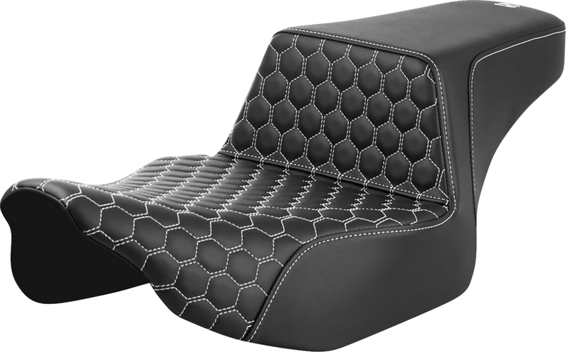 SADDLEMEN Step-Up Seat - Extended Reach - Front Honeycomb - White Stitch - FL '23-'24 823-07-17806 - PartsOutlet.com.au