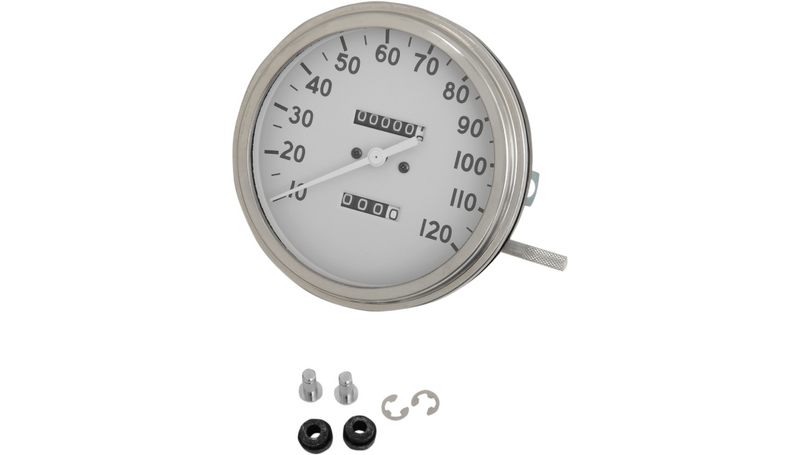 DRAG SPECIALTIES 5" MPH FL-Style 1:1 Speedometer - White Face - Harley-Davidson '62-'83 - 70842M