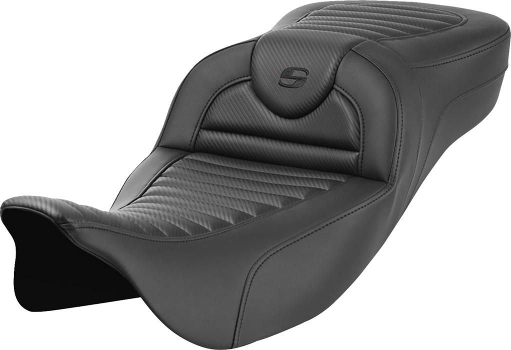 SADDLEMEN Roadsofa Extended Reach Seat - without Backrest - Tuck-n-Roll - Carbon Fiber - FL '08-'23 808-07B-20500 - PartsOutlet.com.au