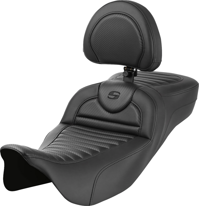 SADDLEMEN Roadsofa Extended Reach Seat - with Backrest - Tuck-n-Roll - Carbon Fiber 808-07B-205B0 - PartsOutlet.com.au