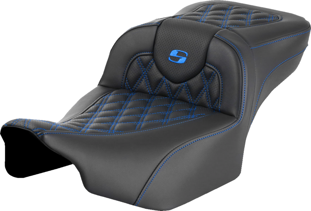 SADDLEMEN Roadsofa Extended Reach Seat - without Backrest - Lattice Stitch - Blue Stitch - FLTR/FLHX '23-'24 823-07-18401 - PartsOutlet.com.au